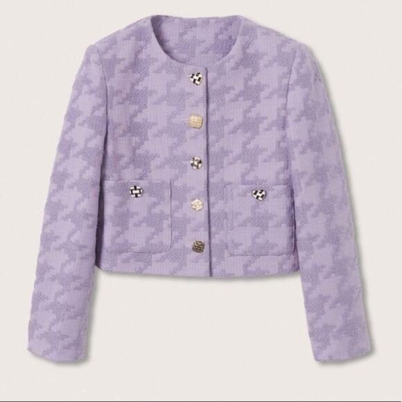 SET Mango Houndstooth Blazer Jacket Skirt Buttons Lilac New - Picture 8 of 11